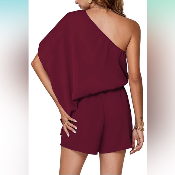 Womens one shoulder cutout batwing sleeve short romper jumpsuit size Large - Picture 2 of 13